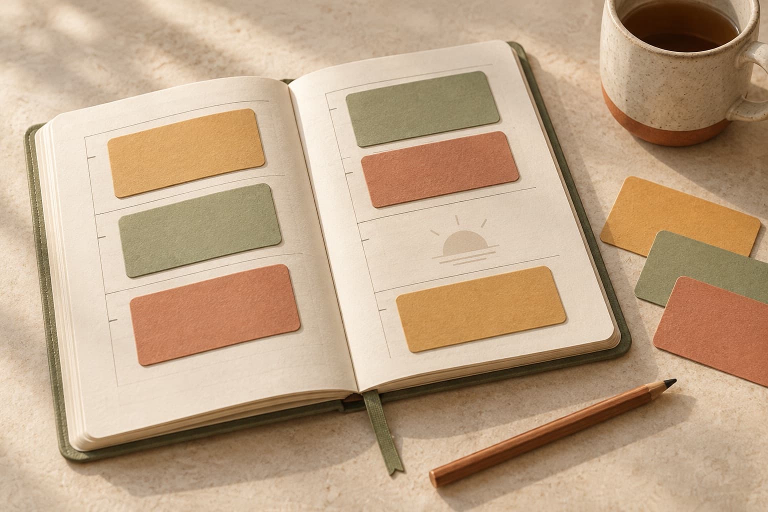 Movable activity cards on a day planner, with space left between activities.