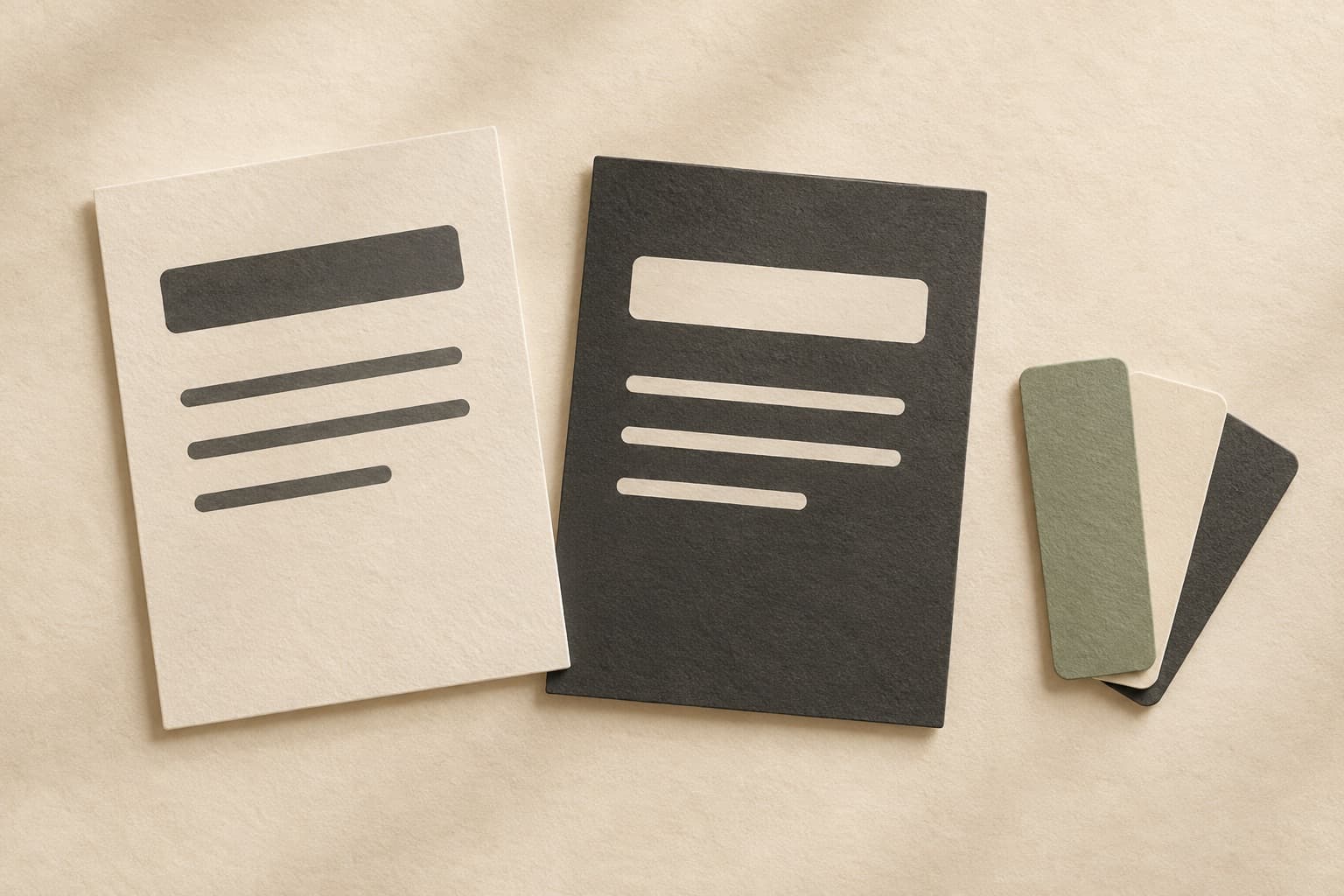 Light and dark reading cards with contrasting lines beside colour swatches.
