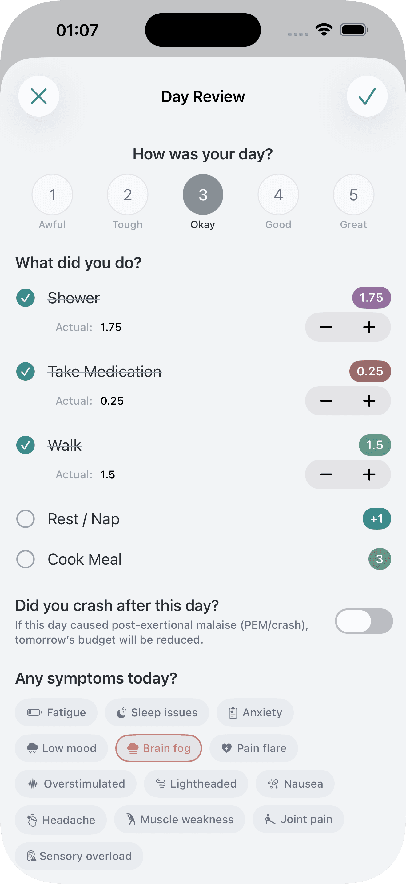 Metered: review how the day actually felt