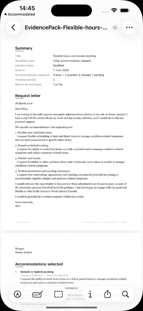 Accommodated: review your evidence pack before sharing