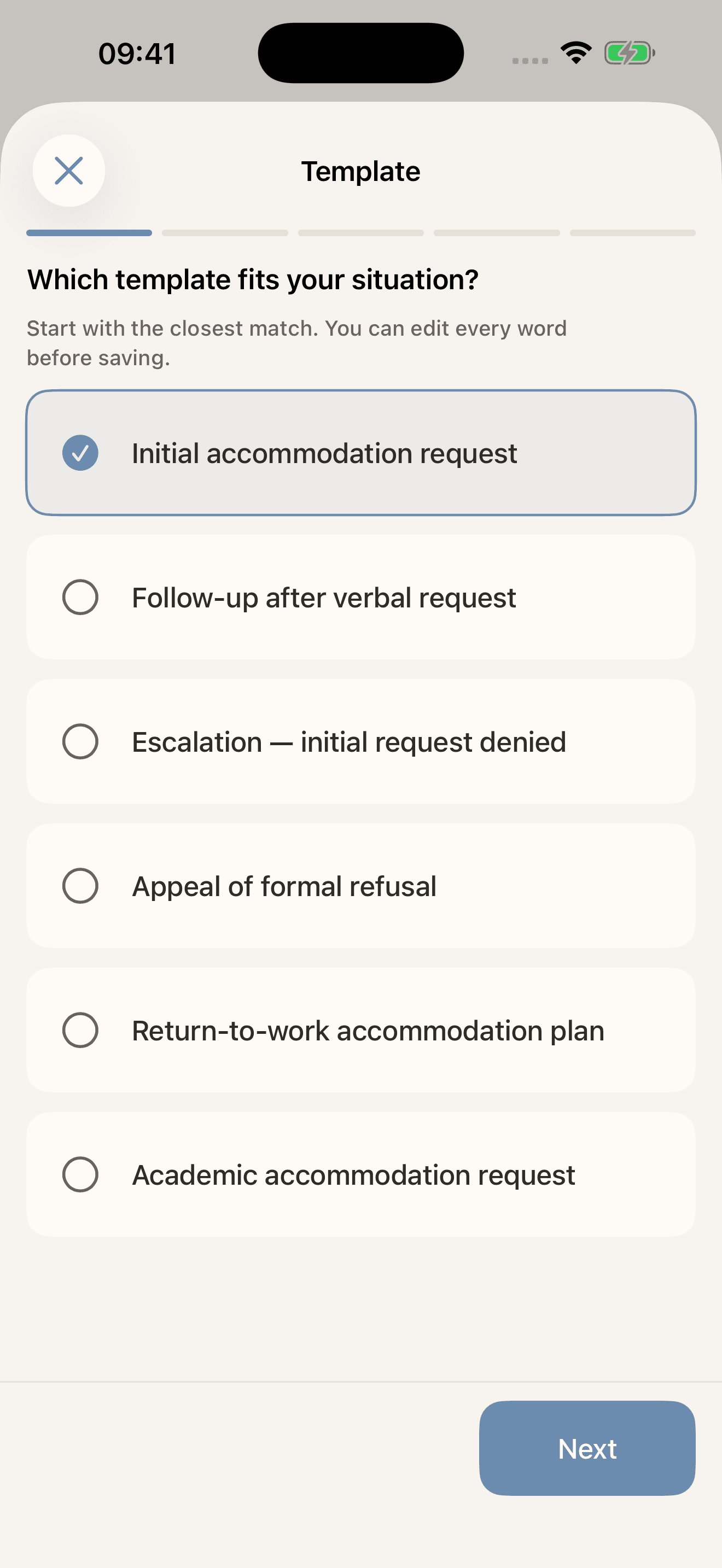Accommodated: start with the kind of request you need