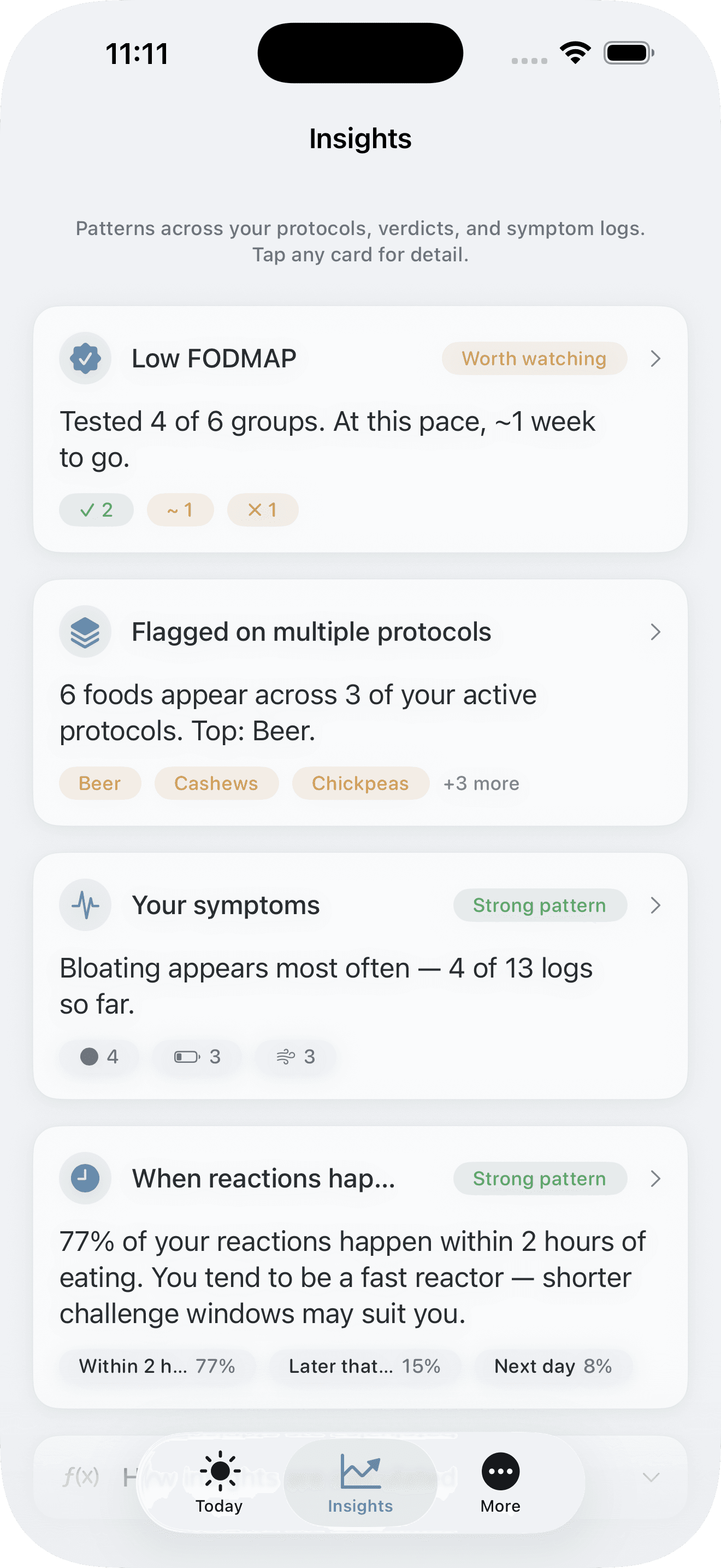 Tolerated: review patterns in your food logs